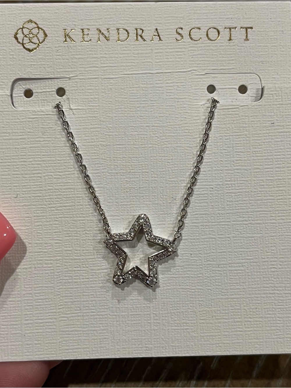 Kendra Scott Silver Star Outline Necklace with Pavé Crystals